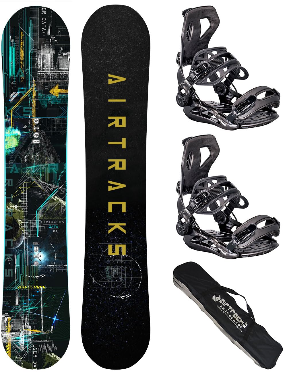 Airtracks Herren Snowboard Set – Data Flat Zero Rocker Snowboard Wide - Snowboardbindung Master Fast