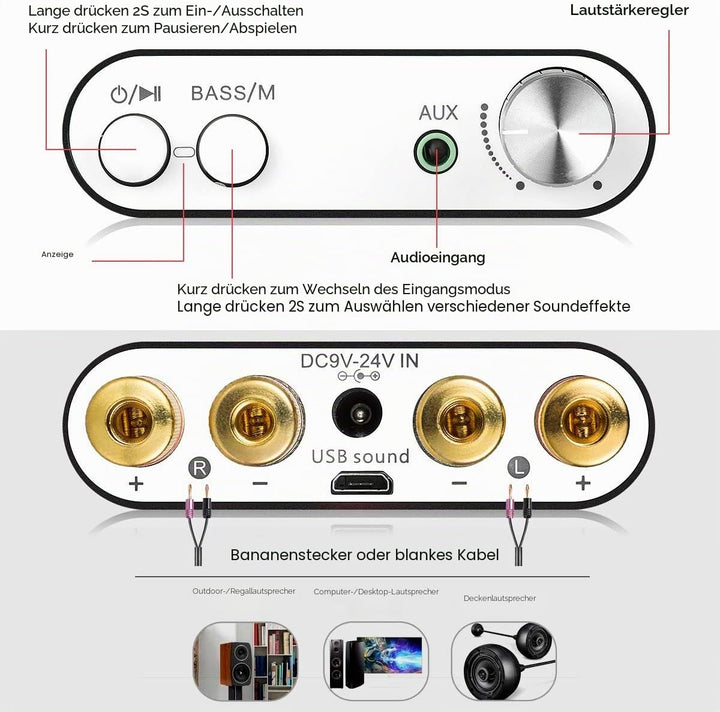 Nobsound NS-10G Mini Bluetooth 5.0 Digitaler Stereo Verstärker 100W HiFi Power Amp mit Netzteil (Sch