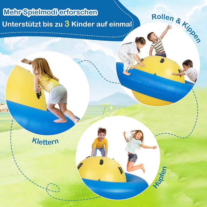 COSTWAY Aufblasbare Kuppelwippe für Kinder, 223 cm grosse Kinderwippe zum Rollen, Neigen, Klettern &