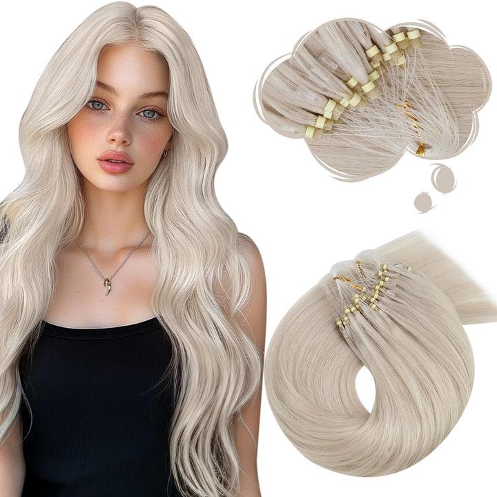 Moresoo Echthaar Extensions Microrings 45cm Blonde Extensions Cold Fusion 50 Strähnen Microring Echt