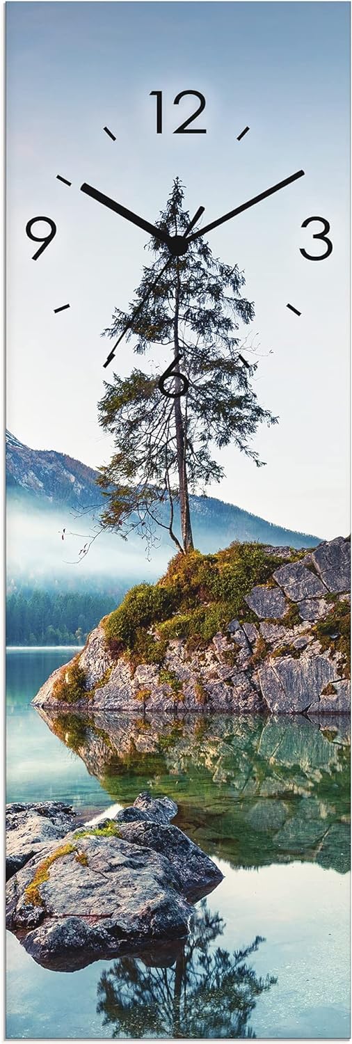 ARTLAND Wanduhr ohne Tickgeräusche Glas Quarzuhr 20x60 cm Rechteckig Lautlos Landschaftsbilder Natur