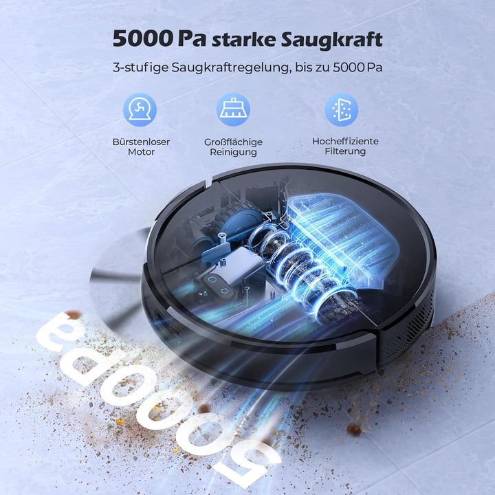 Lubluelu Saugroboter mit Absaugstation 3-in-1, 5000Pa Staubsauger Roboter mit Wischfunktion, Roboter