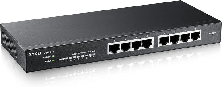 Zyxel GS1915-8, 8-Port GbE Smart hybrid Mode Switch, standalone or NebulaFlex Cloud, Desktop, fanles