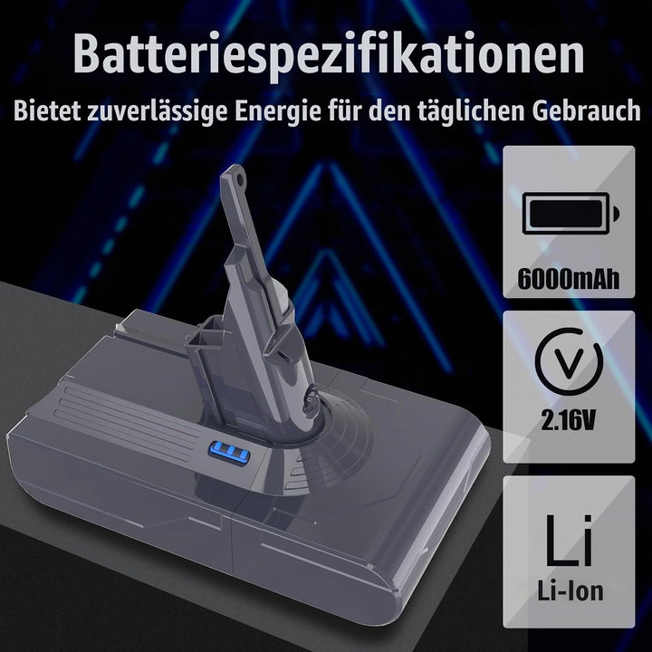 V8 Akku 6000mAh Ersatzakku für Dyson SV10 Absolute V8 Animal Motorhead Fluffy Staubsauger mit 2 Filt