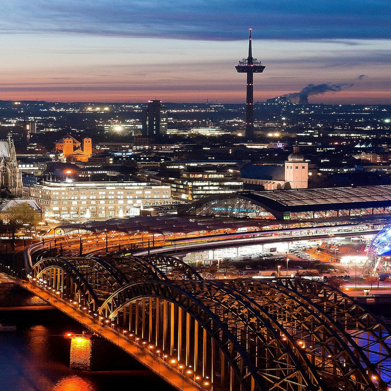 Runa Art Bild Wohnzimmer Schlafzimmer Köln 5 Teilig Stadt Panorama Blau Wandbilder auf Vlies Leinwan