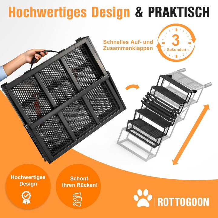 ROTTOGOON Hunderampe Auto Klappbar breite 4-stufige Hundeautotreppe zusammenklappbare mit Rutschfest