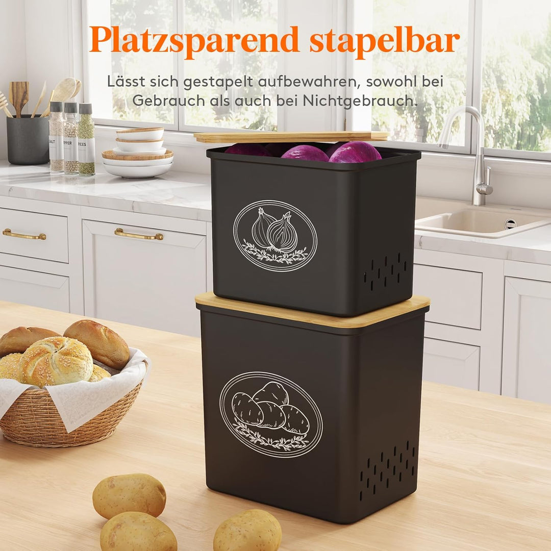Lifewit Kartoffel Aufbewahrungsbox, 2er Set Grosse Kunttsoff Vorratsdosen für Kartoffel Zwiebel knob