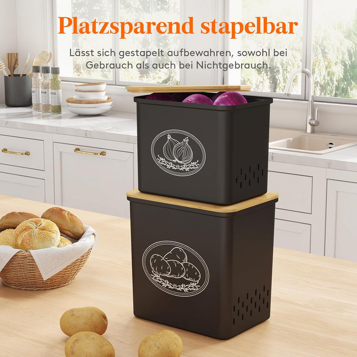 Lifewit Kartoffel Aufbewahrungsbox, 2er Set Grosse Kunttsoff Vorratsdosen für Kartoffel Zwiebel knob