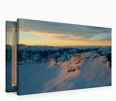 Premium Textil-Leinwand 75 x 50 cm Quer-Format Ausblick von der Zugspitze früh am Morgen | Wandbild,