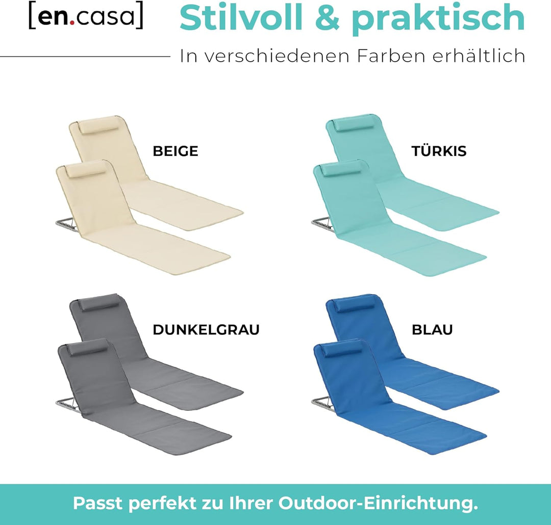 [en.casa] Strandmatte Donostia 2er Set Sonnenmatte klappbar Türkis Strandliege mit Verstellbarer Rüc