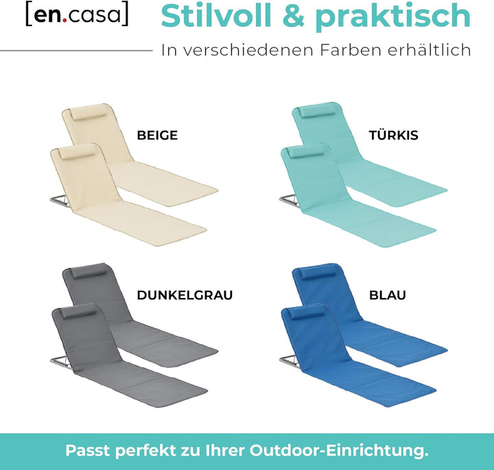 [en.casa] Strandmatte Donostia 2er Set Sonnenmatte klappbar Türkis Strandliege mit Verstellbarer Rüc