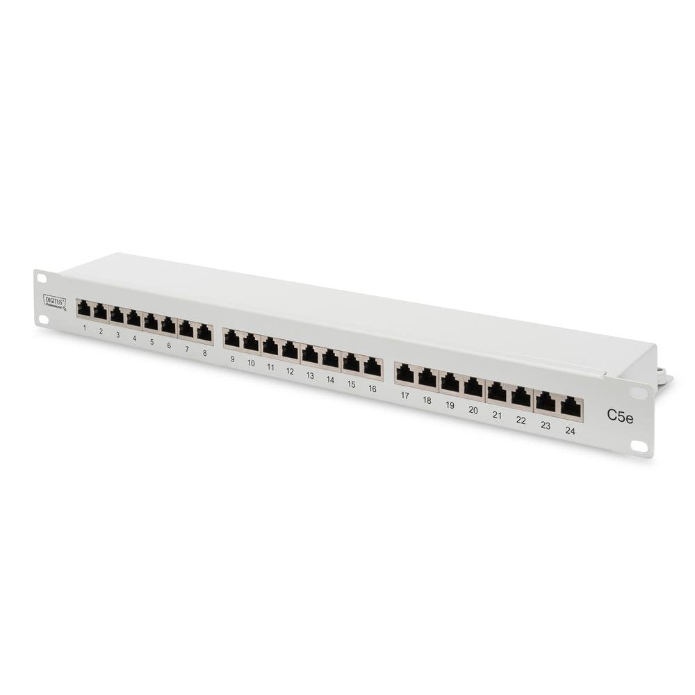DIGITUS Patchpanel - 19-Zoll - Cat-5e - 24-Port RJ45 - Geschirmt - LSA Patch-Feld - Rack-Montage 1HE