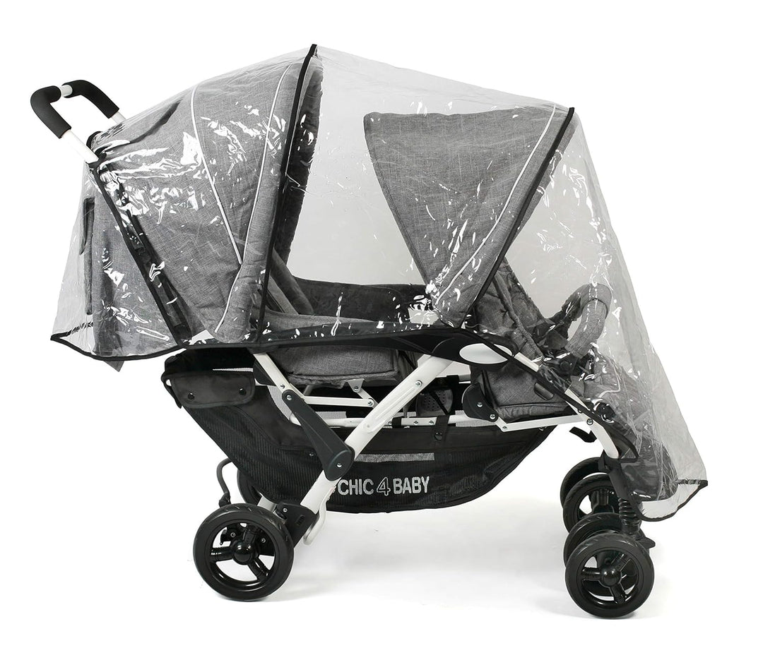 CHIC 4 BABY - Geschwisterwagen DUO mit Tragetasche und Regenschutz, Geschwisterkinderwagen für zwei