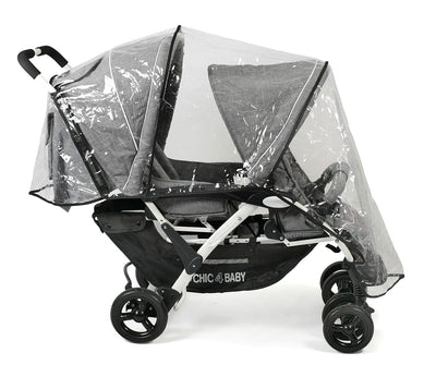 CHIC 4 BABY - Geschwisterwagen DUO mit Tragetasche und Regenschutz, Geschwisterkinderwagen für zwei