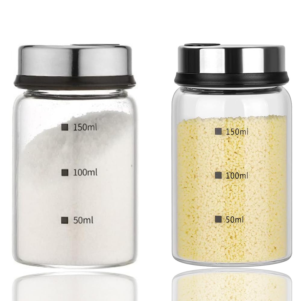 2 Stück Gewürzgläser mit Drehdeckel, 150ml Borosilikatglas Gewürzstreuer, GEwürzdosen, Gewürzstreuer