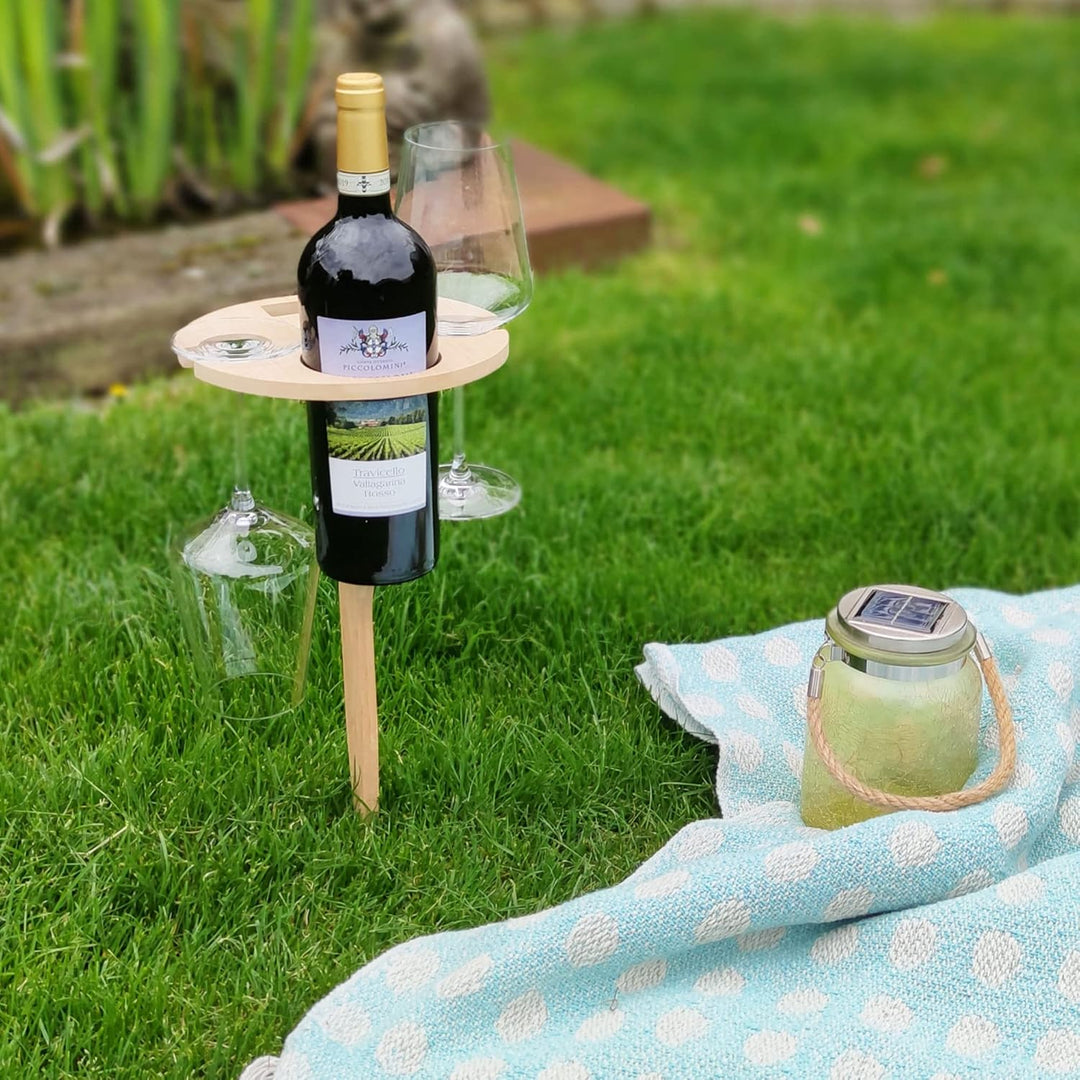 UNUS Garden Weintisch klappbar Outdoor, Weinhalter aus Bambus Holz, Natur, Natur