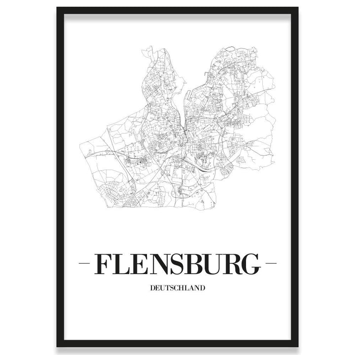 JUNIWORDS Stadtposter, Flensburg, Wähle eine Grösse, 40 x 60 cm, Poster mit Rahmen, Schrift A, Weiss