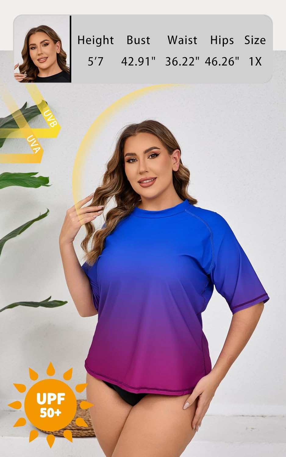 Halcurt UV Shirt Damen Übergrösse Rash Guard Kurzarm UPF 50+ Badeshirt UV Schutz Schwimmshirt Schnel