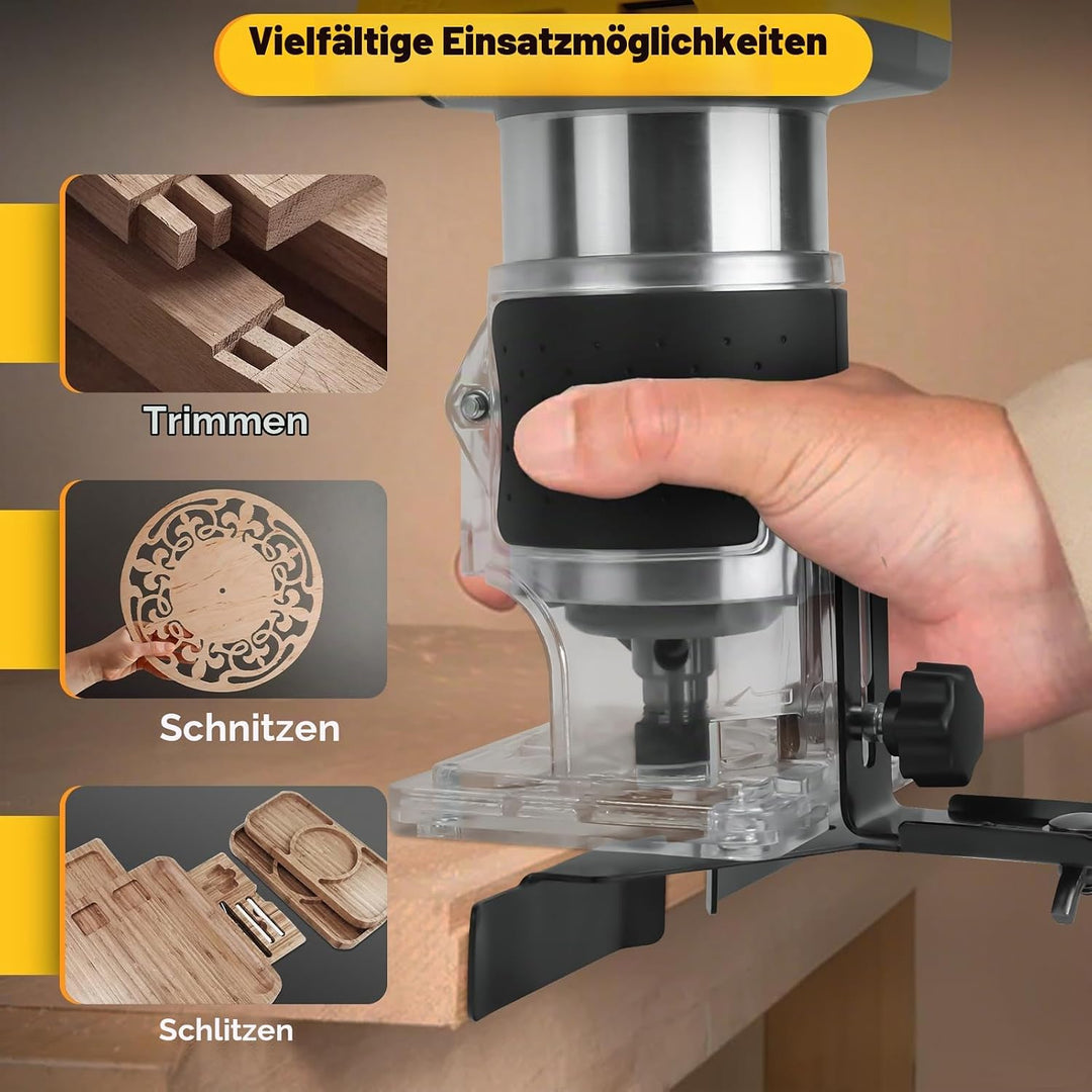 Akku Oberfräse kompatibel für Dewalt 20V Batterie, 800W Bürstenloser Trimmer Router mit 5 Gängen, 30