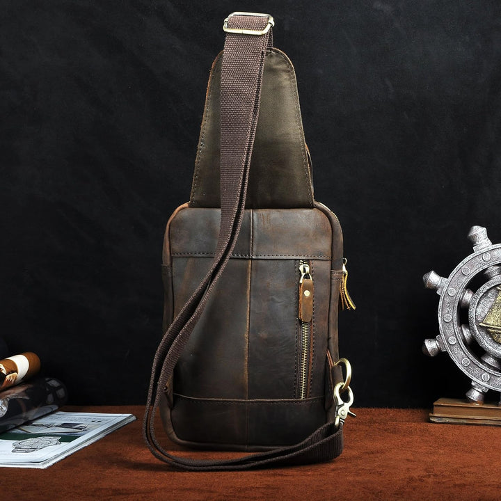 Le'aokuu Herren Echtes Leder Brusttasche Crossbody Bag Sling Bag Schultertasche Gurteltasche Umhänge
