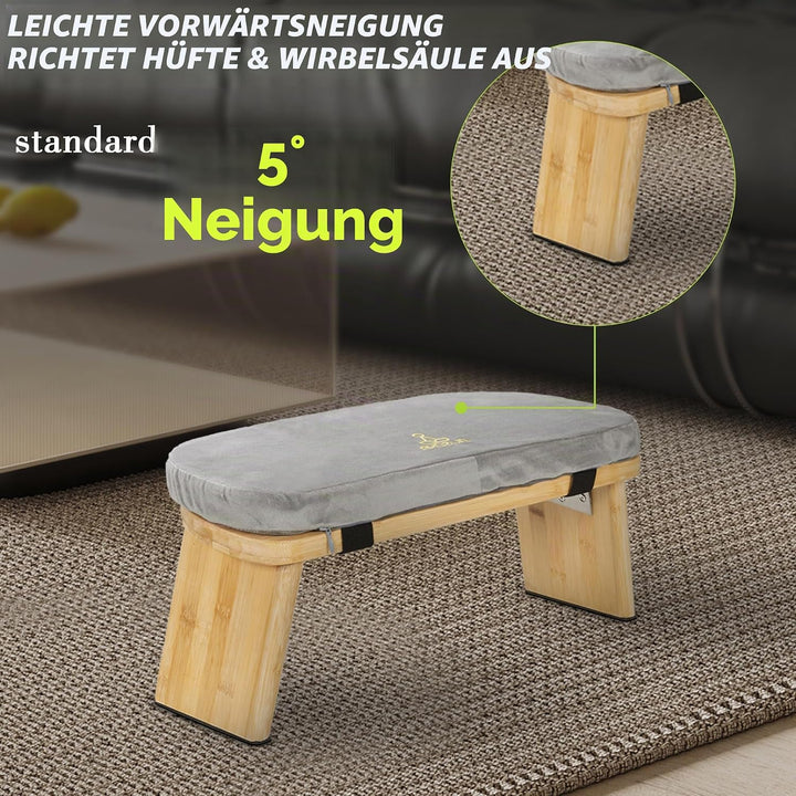 Meditationsbank Klappbar, Ergonomischer Bambus Yoga Hocker, Meditationshocker mit Kissen, Tragbarer