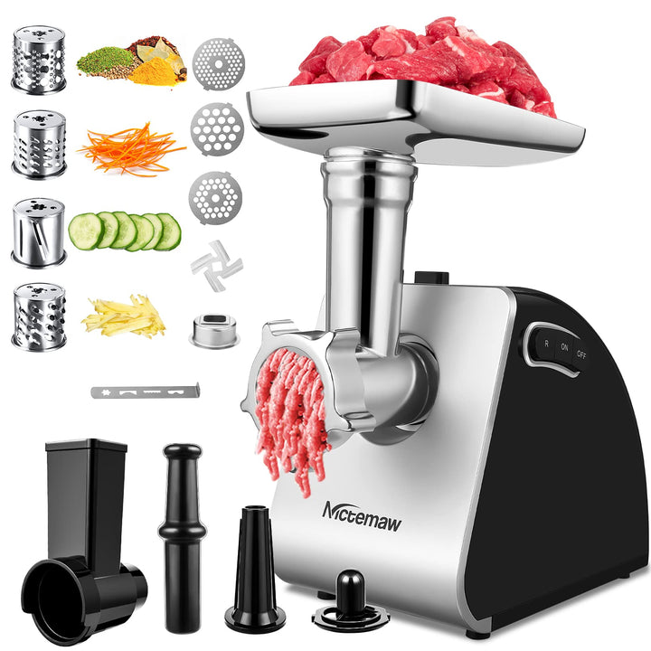 Elektrischer Fleischwolf 2000W | Profi Wurstmaschine mit Wurstfüller, Keksaufsatz & Kibbe-Aufsatz –