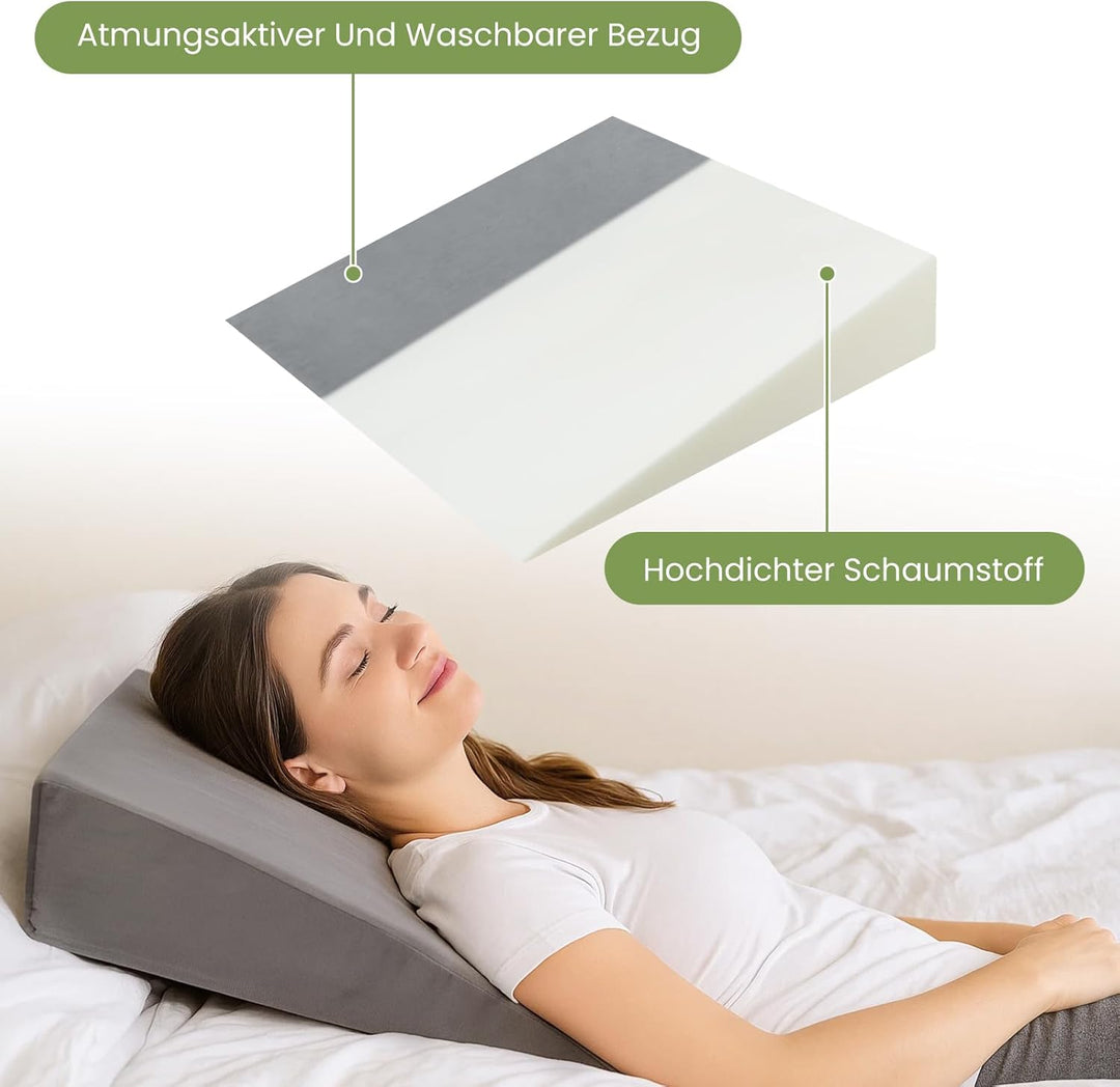 Premium Keilkissen für Bett & Sofa – 2-Zonen-Komfortsystem | Reflux- & Schlafhöherlagerungskissen |