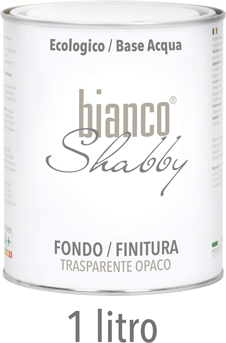 bianco Shabby® Kreidefarbe Set für Alle Oberflächen - 1 L Bianco Antico Farbe & 1 L Versiegelung Plu