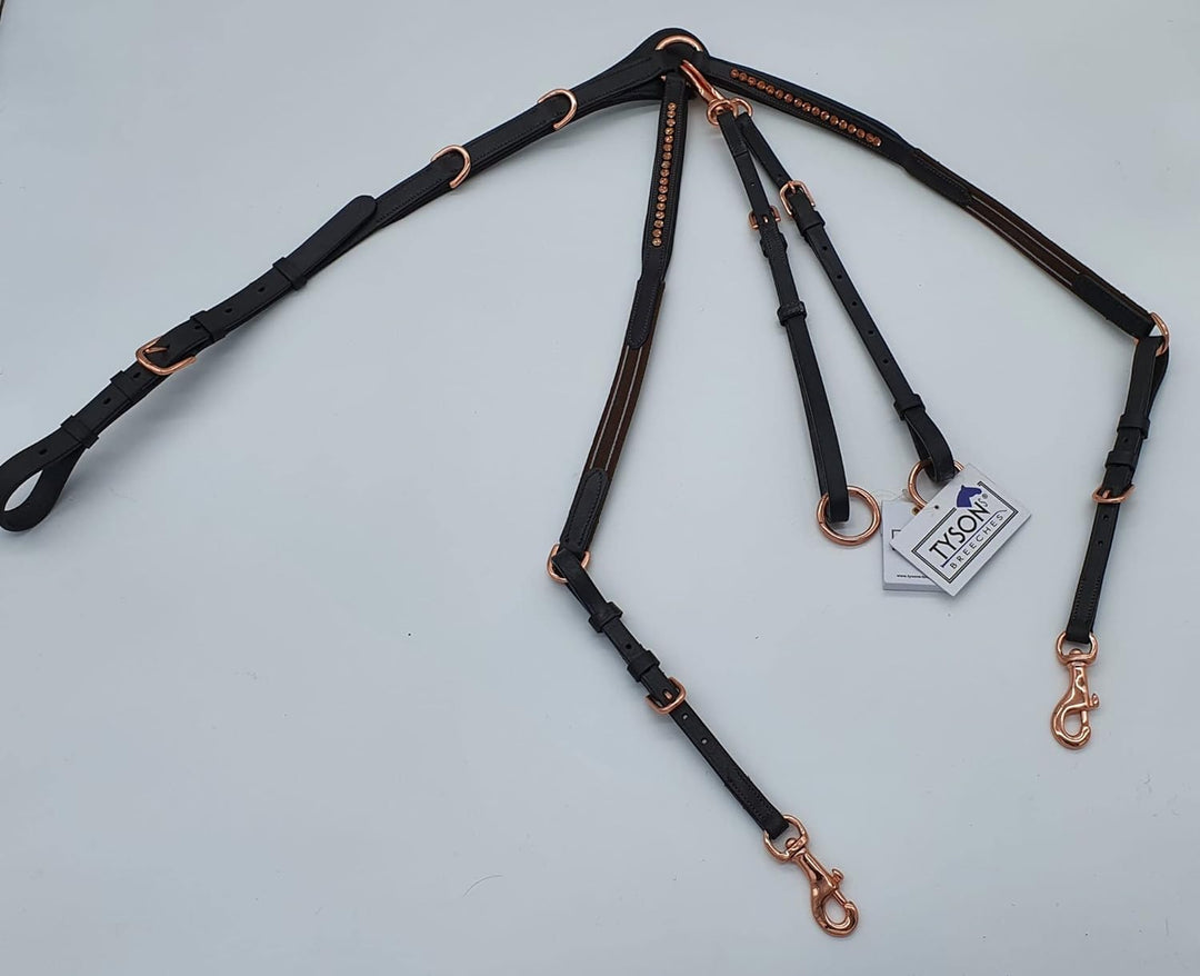 Vorderzeug Deister Braun Roségold Rosa Dunkelbraun Leder weich Strass Glitzer Hilfszügel Tysons (X F
