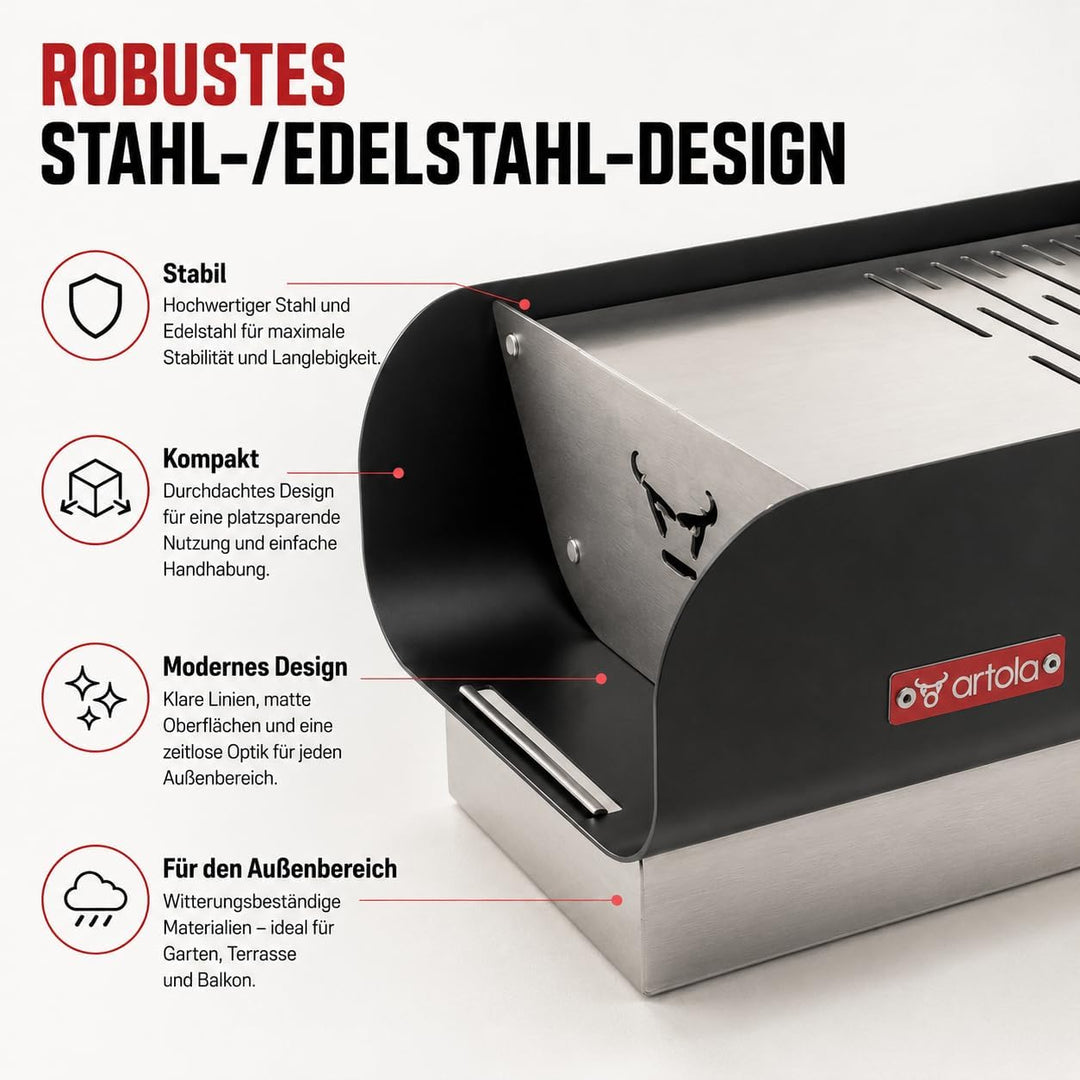 [ Test SEHR GUT, Note 1.1 *] Artola TrunQy Gourmet Holzkohlegrill Tischgrill - Tragbarer BBQ Grill f