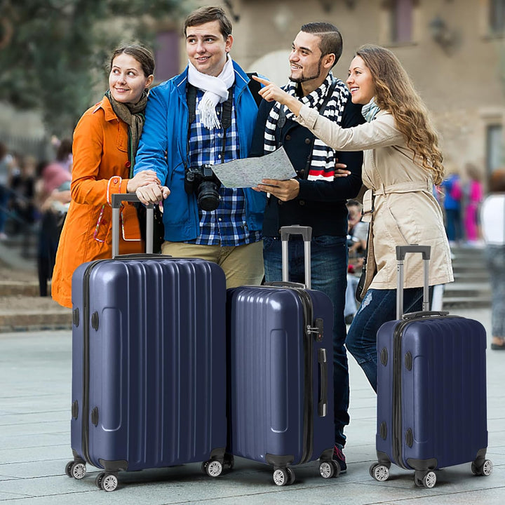LEADZM 3er Kofferset Rollkoffer Hartschalen Reisekoffer Trolley Set Handgepäck 4 Rollen (Marineblau)