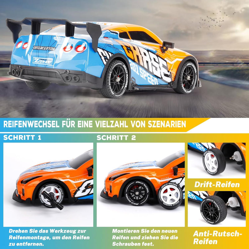 JONRRYIN Drift Ferngesteuertes Auto, RC Drift Car, 4WD Fernbedienung Rennwagen im Massstab 1:14 mit