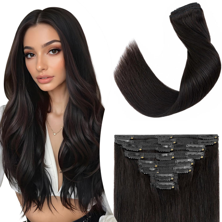 Elailite Clip in Extensions Echthaar Doppelt Tressen 8 Teilig 18 Clips für Mädchen Haarverlängerung