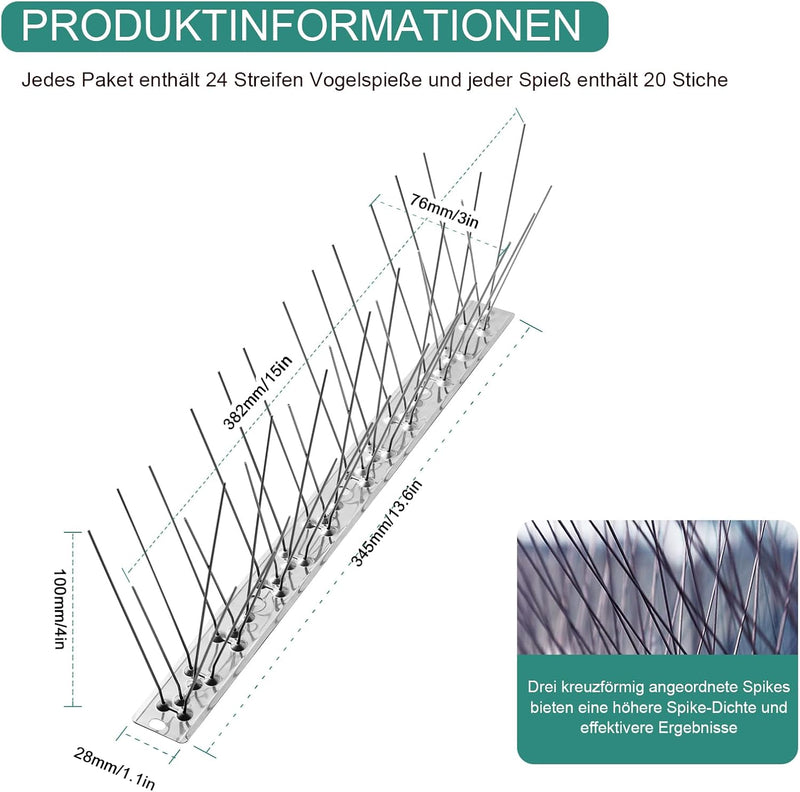 OFFO Taubenabwehr Bird Spikes Edelstahl Vogelabwehr 8.6 m, Vogelabwehrspiesse Vogelschreck und Vogel