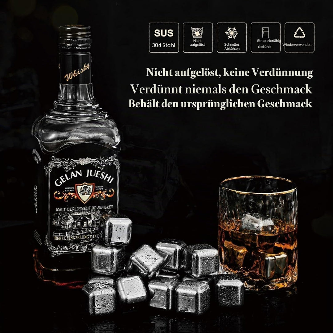 16 Stück Eiswürfel Aus Edelstahl Wiederverwendbare Whisky Steine Ice Cubes Set, Whiskysteine, Wein K