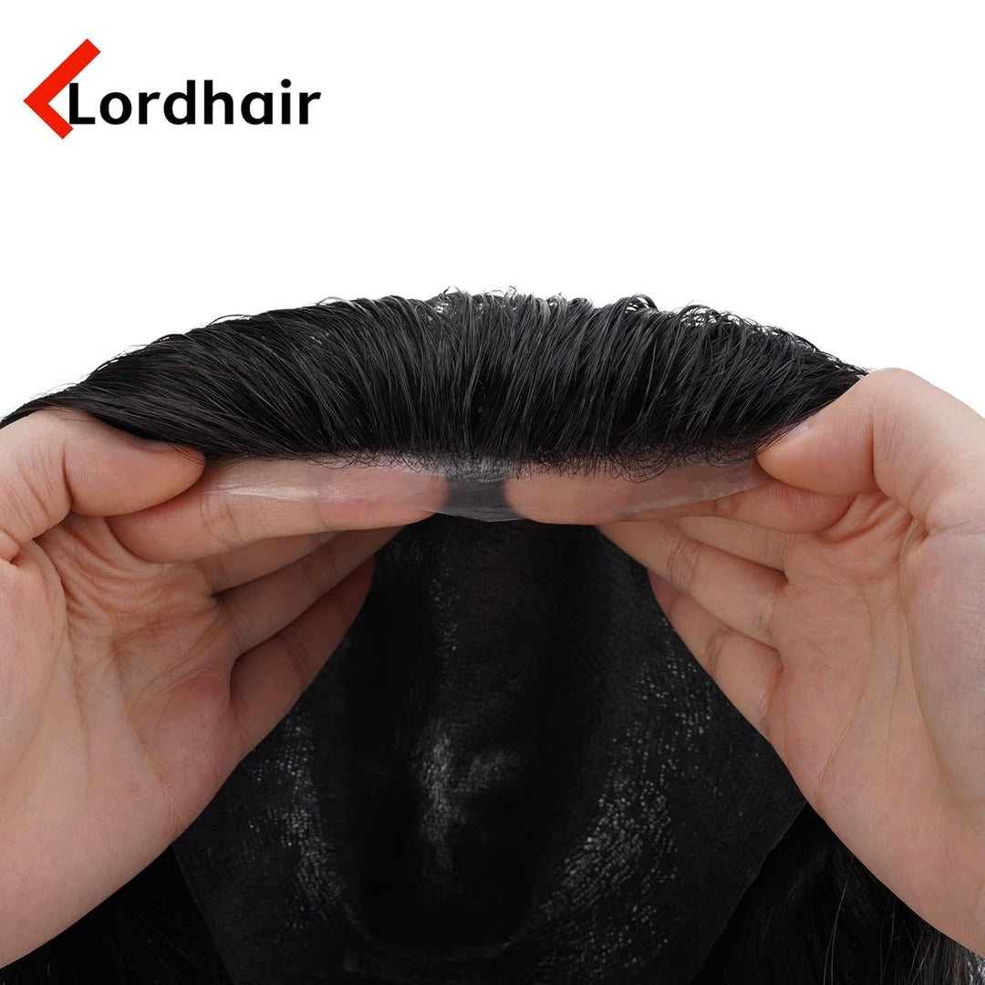Lordhair Echthaar Toupet für Männer, 0,08 mm Dünnes Haut Haarteil Basisgrösse 8 x 10 Zoll Leichtes M