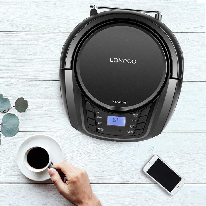 Tragbarer CD-Player für Kinder mit Bluetooth, UKW-Radio, USB Eingang & AUX & Kopfhöreranschluss, 2x2
