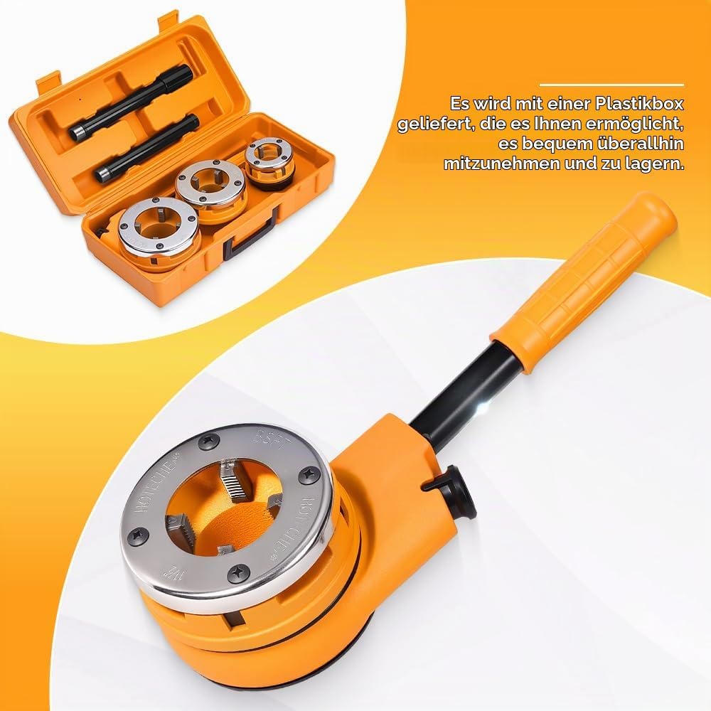 Hoteche Rohrgewindeschneider-Set 3-teilig | 1-1/4"-2" | 9CR2 Schneidbacken | Verchromte Platten
