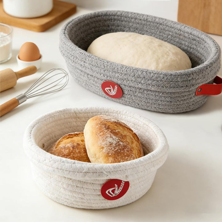 Gärkörbchen Set für Sauerteigbrot – Gärkorb Brot Set mit Oval und Rund, Sauerteig Set mit Baumwollse