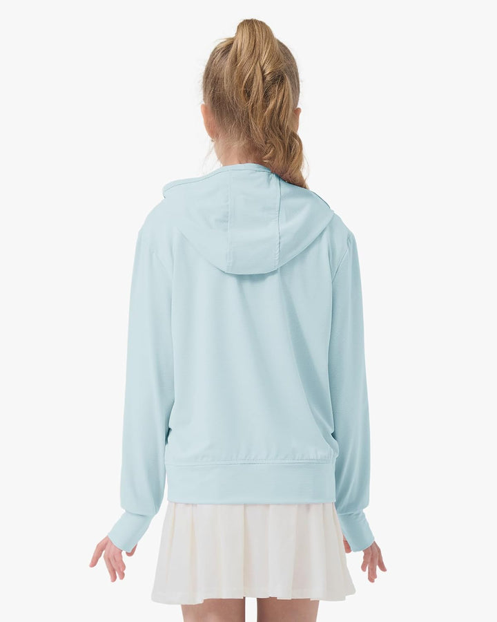 Rolanko Mädchen Sommerjacke mit Daumenlöchern Langarm Sonnenschutz Schnell Trocknend Reissverschluss