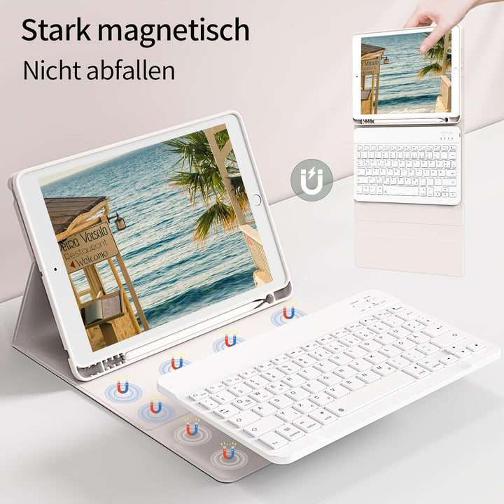 Hülle mit Tastatur für iPad 9. / 8. / 7. Generation 10,2 Zoll 2021/2020/2019, Bluetooth Magnetisch Q