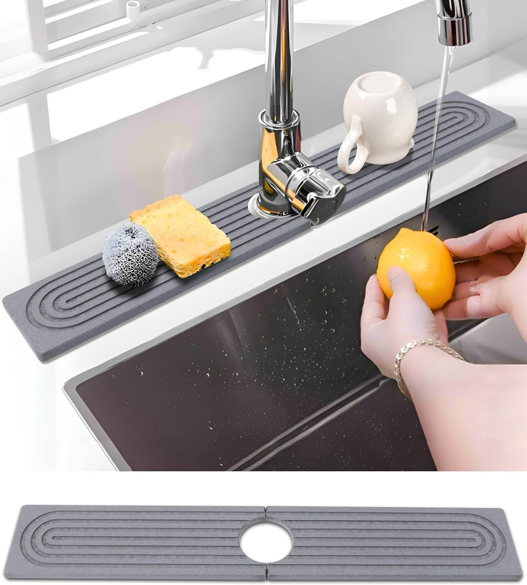 Diatomeen-Wasserhahn-Spritzschutz, Kieselgur für die Küchenspüle, extra lang, 61 cm, schnell trockne