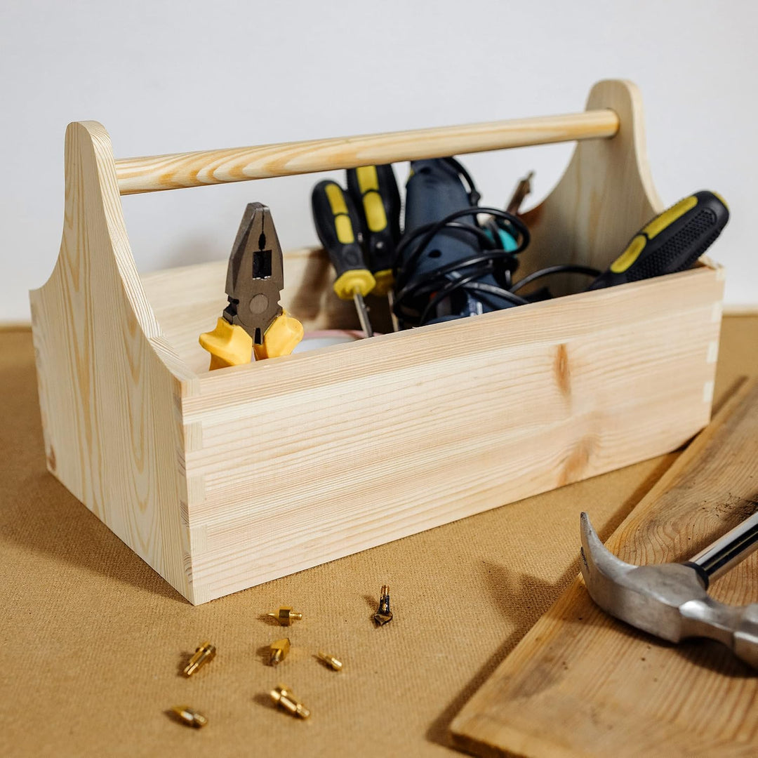 Creative Deco Werkzeugkiste Holz | Werkzeugkasten aus Holz | Masse 34 x 18 x 20,5 cm (+/- 0,5 cm) |