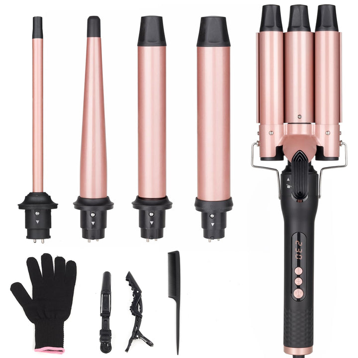 Lockenstab 5 in 1, Lockenstäbe 3 Fässer Welleneisen Set mit austauschbaren Keramik Lockenstab 13-32m