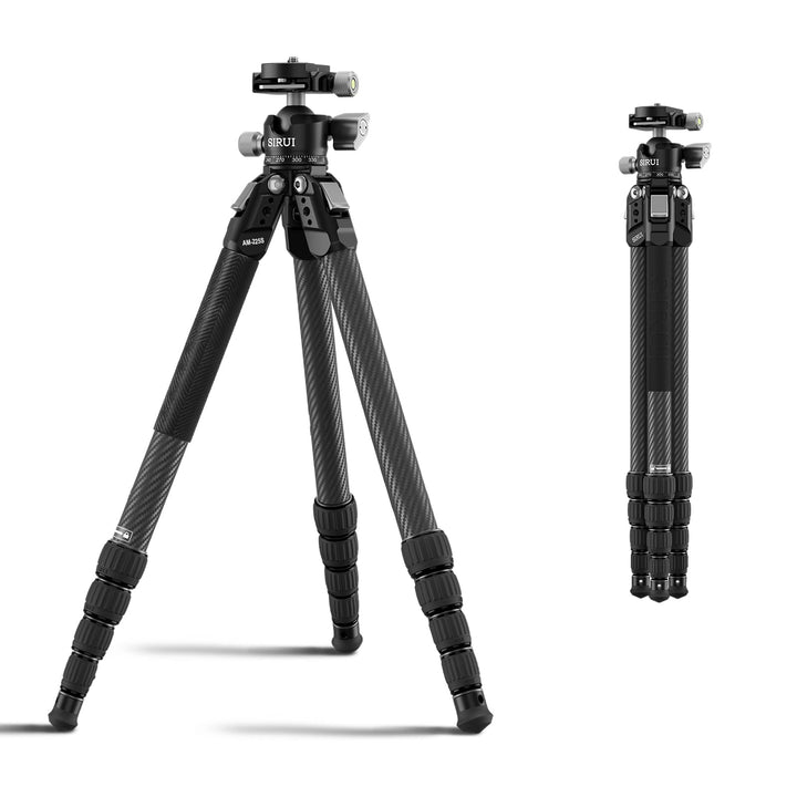 SIRUI Carbon Fiber Reise-Stativ AM-225S+G0 127 cm, Ultrakompakt 43 cm, Leicht 1,2 kg mit Flachkugelk