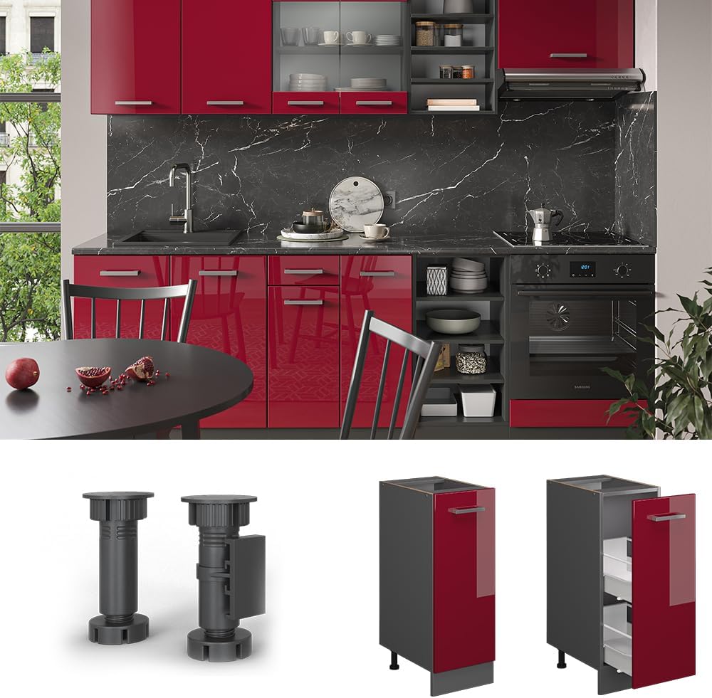 Vicco Apothekerschrank R-Line, Bordeaux Hochglanz/Anthrazit, 30 cm ohne Arbeitsplatte Bordeaux Hochg