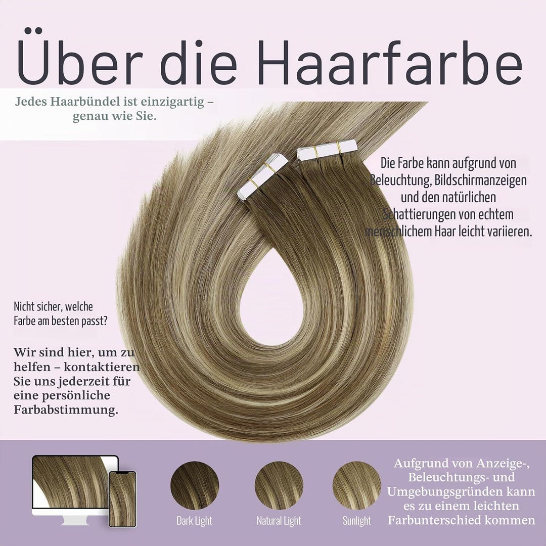 Fshine Tape Extensions Echthaar Balayage Mittelbraun bis Platinblond 30cm 30g Echthaar Extensions Ta