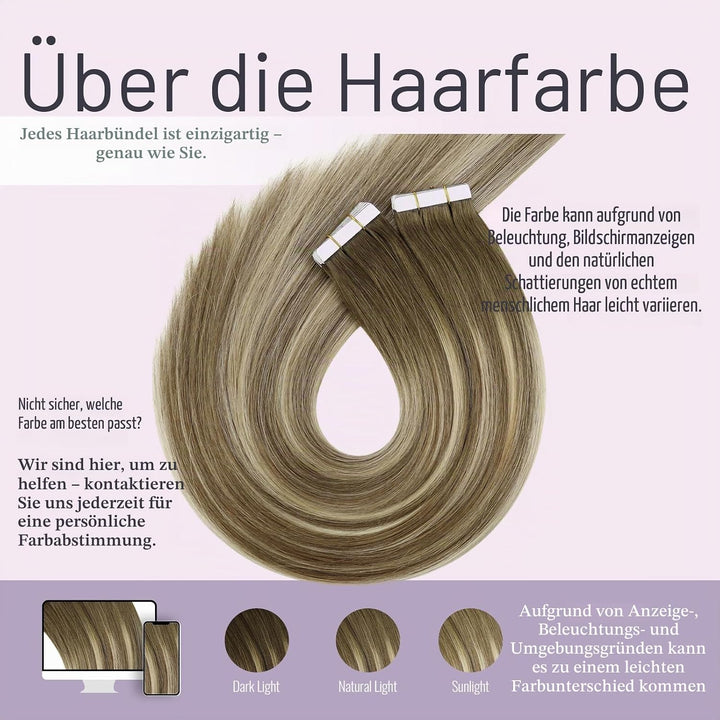 Fshine Tape Extensions Echthaar Balayage Mittelbraun bis Platinblond 30cm 30g Echthaar Extensions Ta
