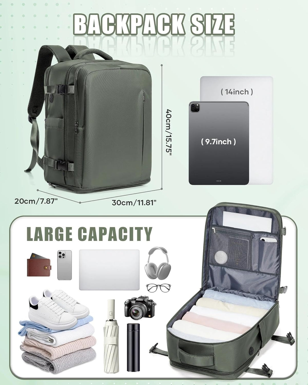 SZLX Rucksack 40x30x20 Wizz air Handgepäck Rucksack für Ryanair Vakuum Reiserucksack Flugzeug Easyje