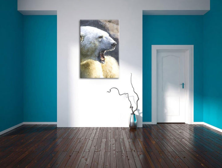 brüllender Eisbär Deluxe Format: 100x70 cm auf Leinwand, XXL riesige Bilder fertig gerahmt mit Keilr